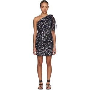 Isabel Marant Navy Myron Metallic Bloom Off the Shoulder Dress